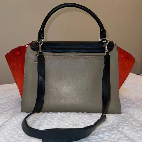 Céline Trapeze Bag Tri-Color Leather & Suede (Black/Grey/Red) W/COA - Picture 4 of 14